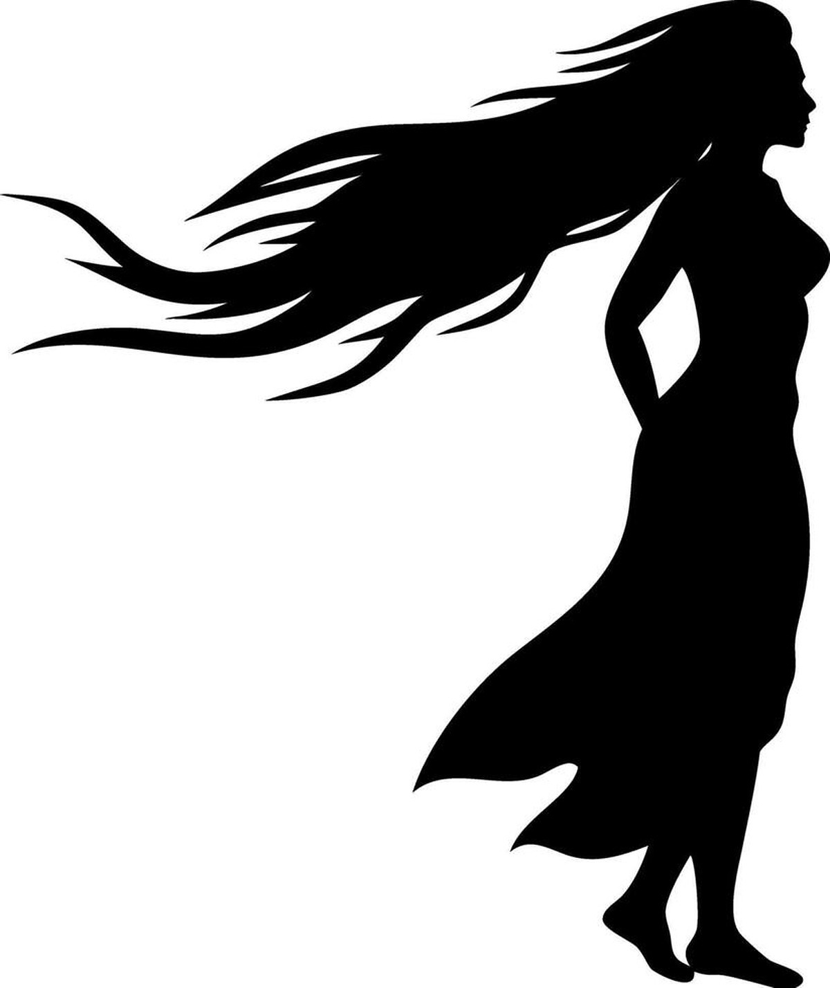Ext Png Sexy Woman Silhouette In Bikini - Silhouette Of Woman With Flowing Hair Elegant Feminine Design Fo