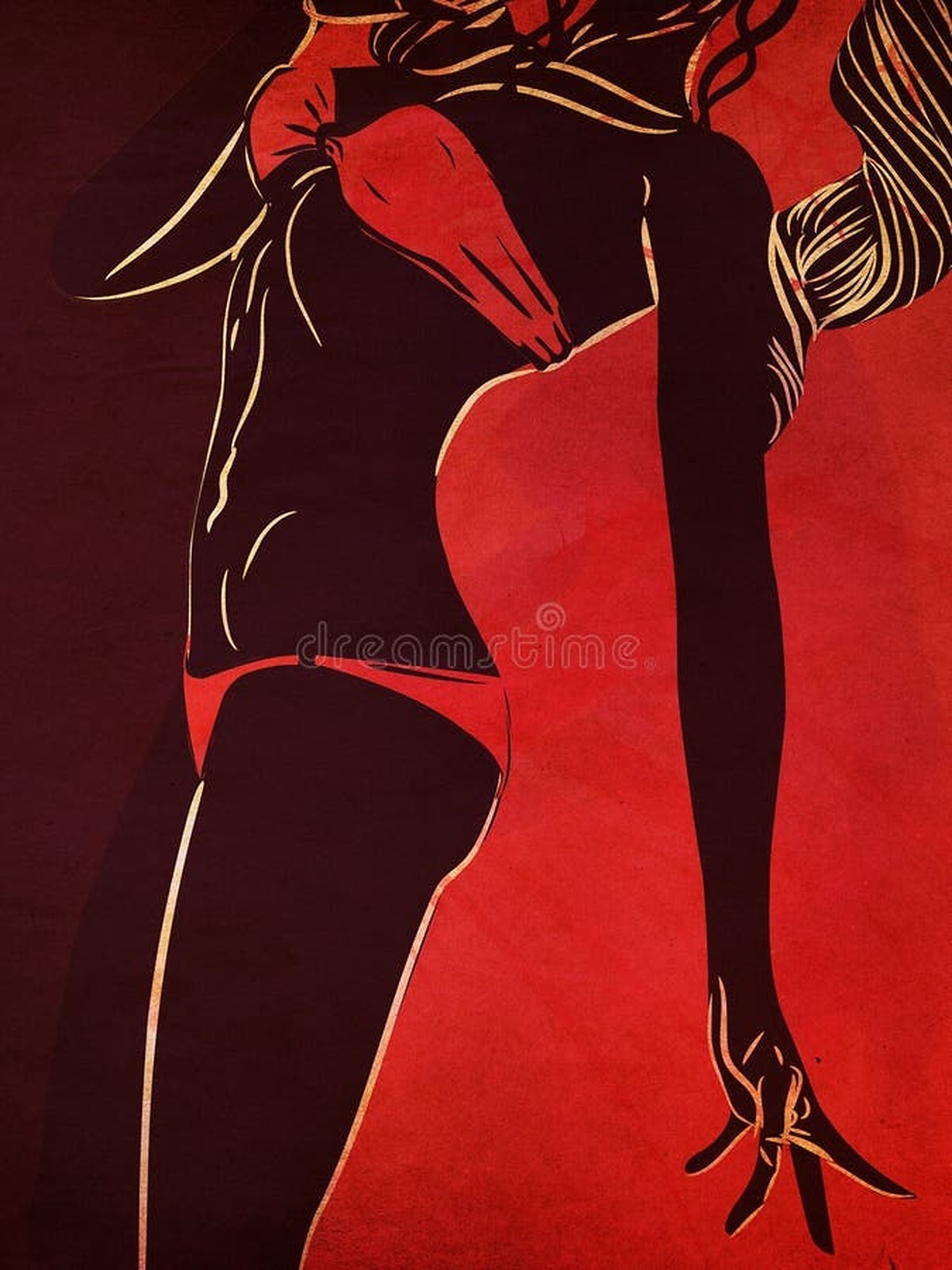 Photos - Bikini Silhouette On Grunge Red Background Stock Illustration