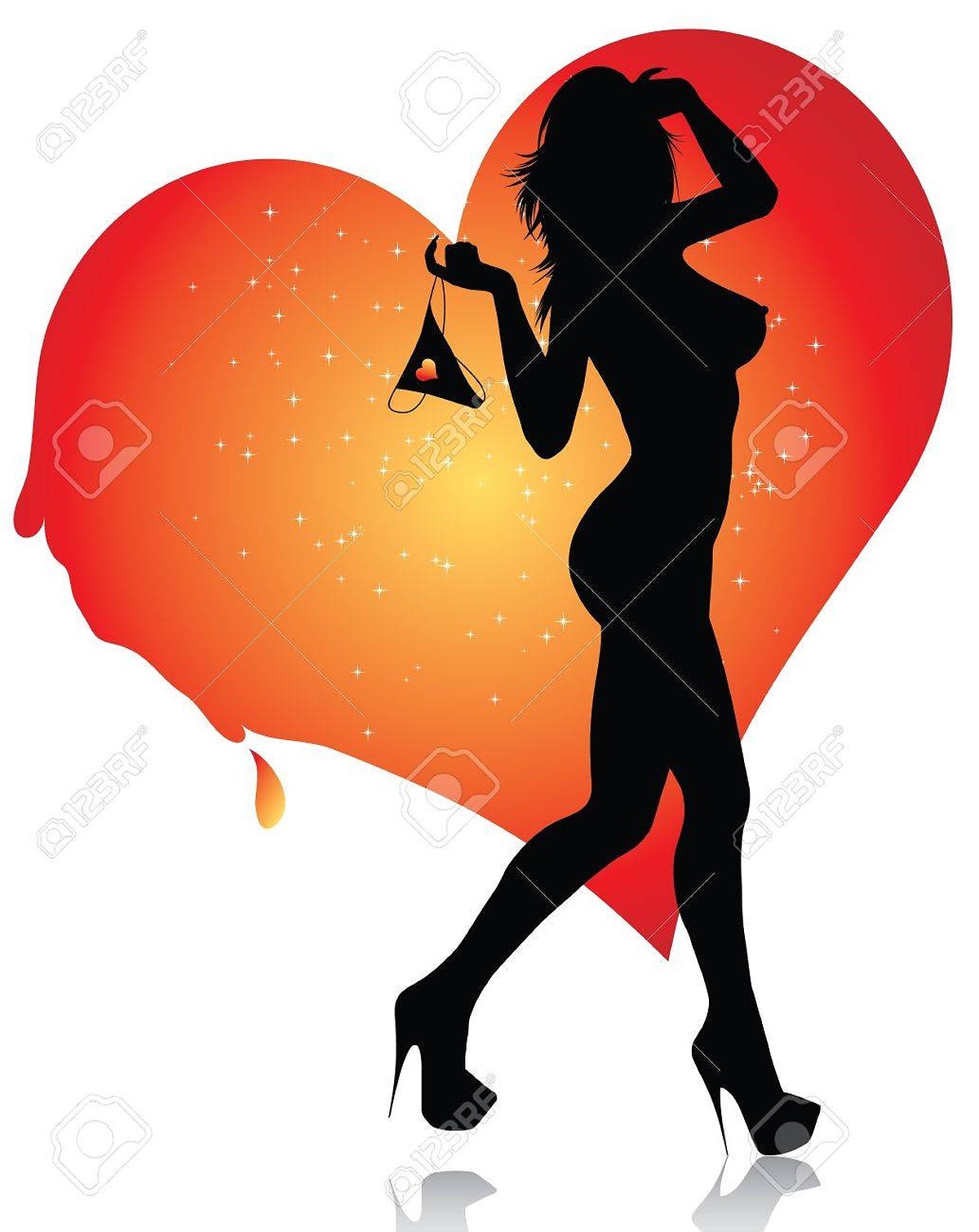 Photos - Sexy Female Silhouette With Her Lingerie And Melting Heart 로열티 무