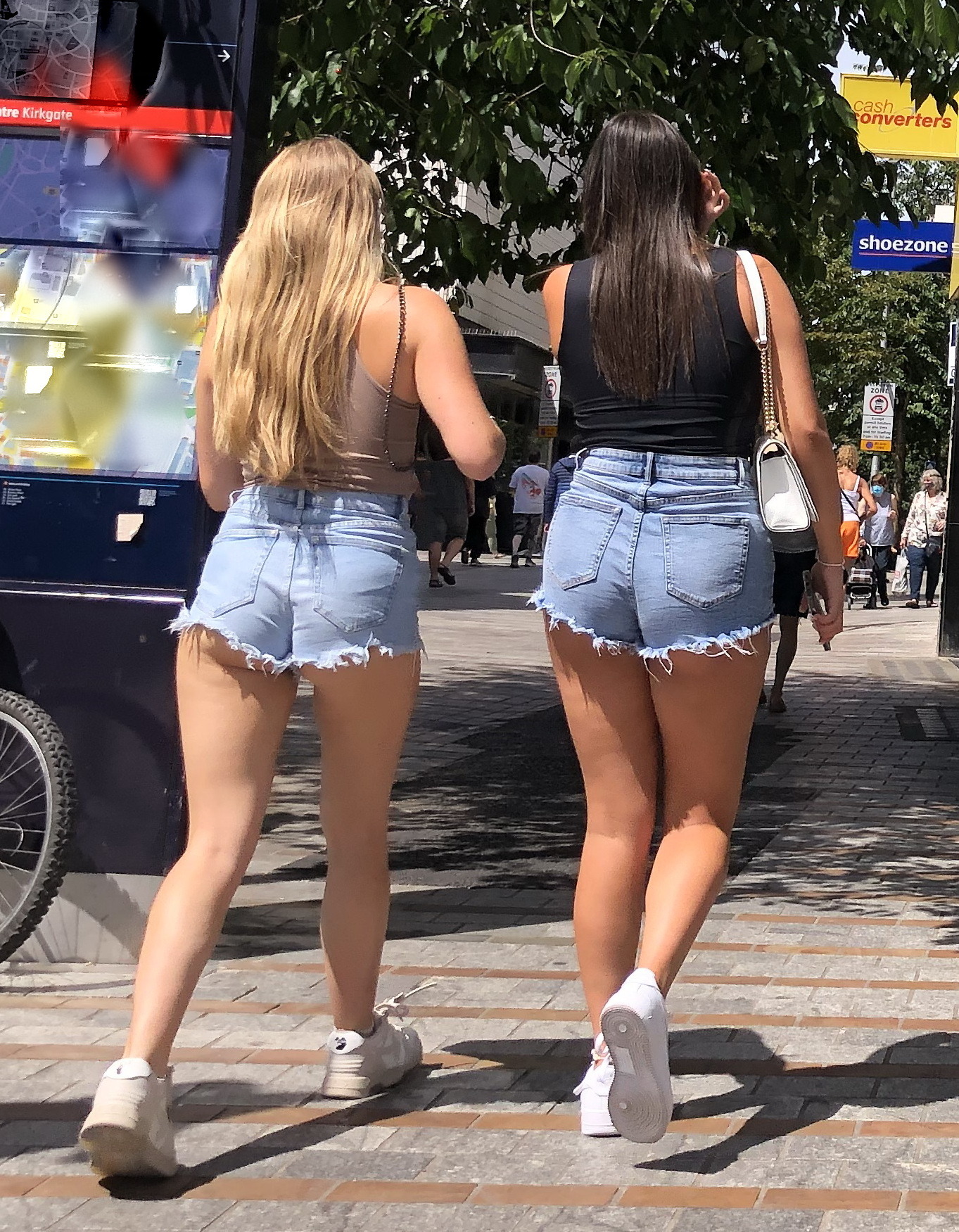 Photos - Denim Short Shorts Duo Out Shopping. 2021 Oc Candids Short Sho