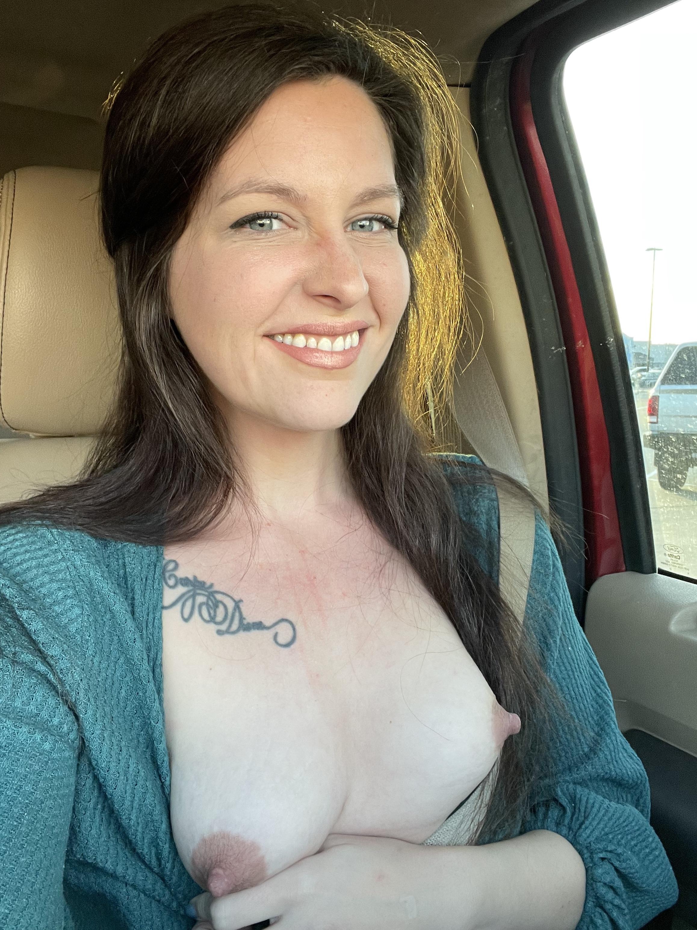 Slender Wearing Glasses Flashing Tits In Car - I Love Showing Off My Perky Tits In Public