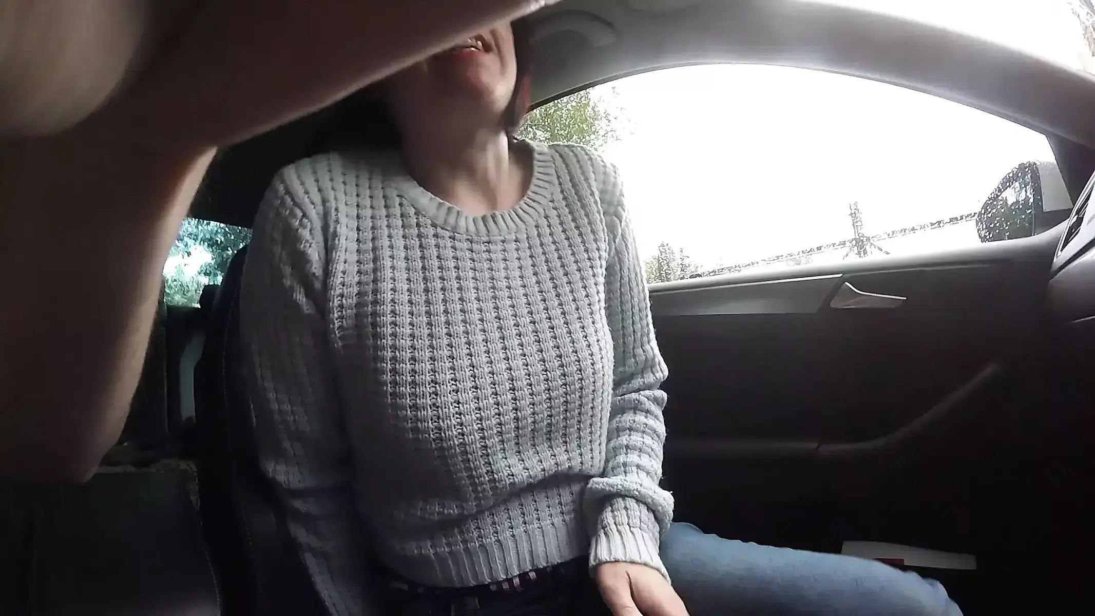Slender Wearing Glasses Flashing Tits In Car - Wife Flashing Her Small Tits In The Car Brunette Porn Feat. Litt