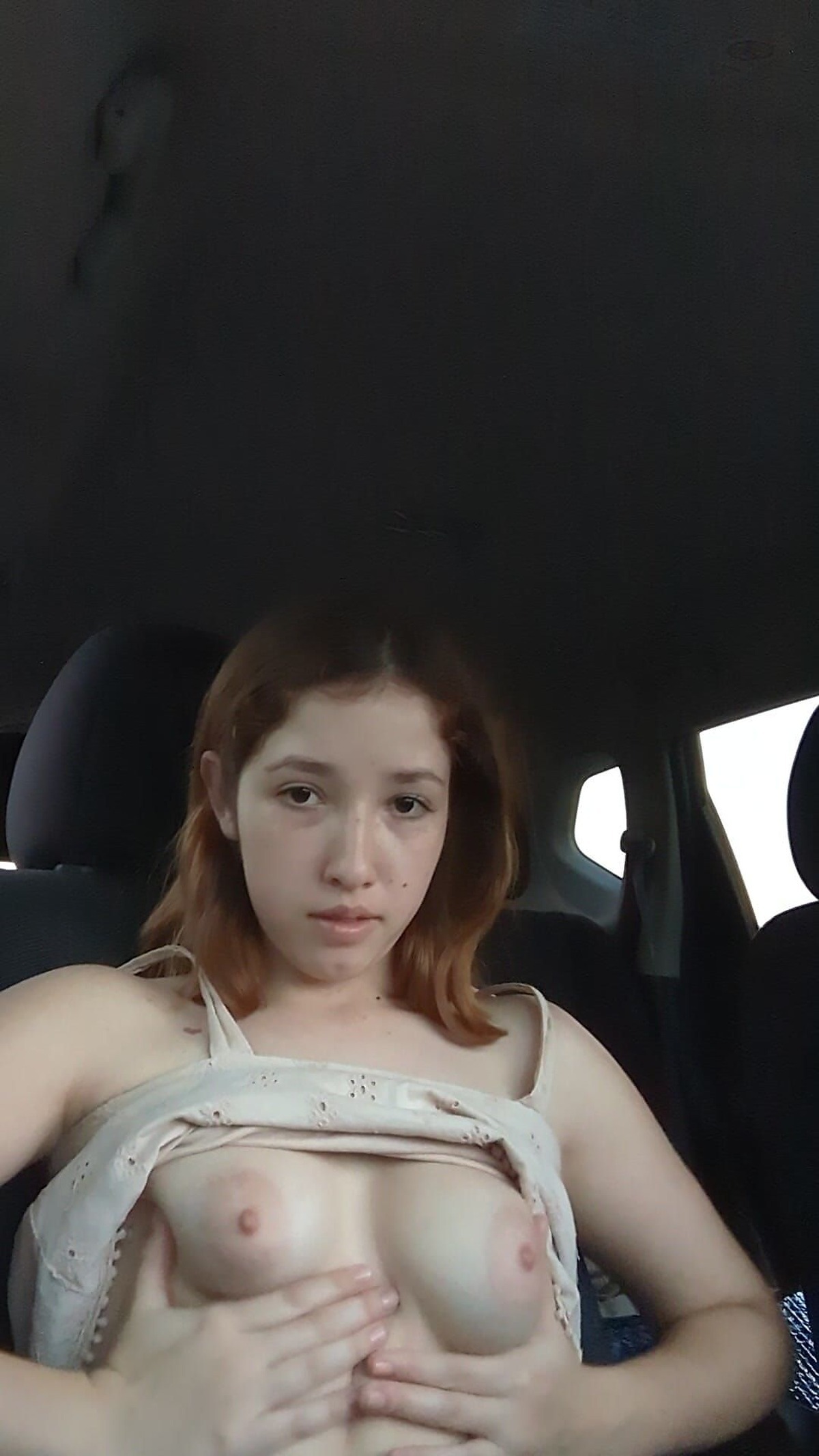 Slender Wearing Glasses Flashing Tits In Car - Flashing My Small Tits At The Car In Public Fapcat