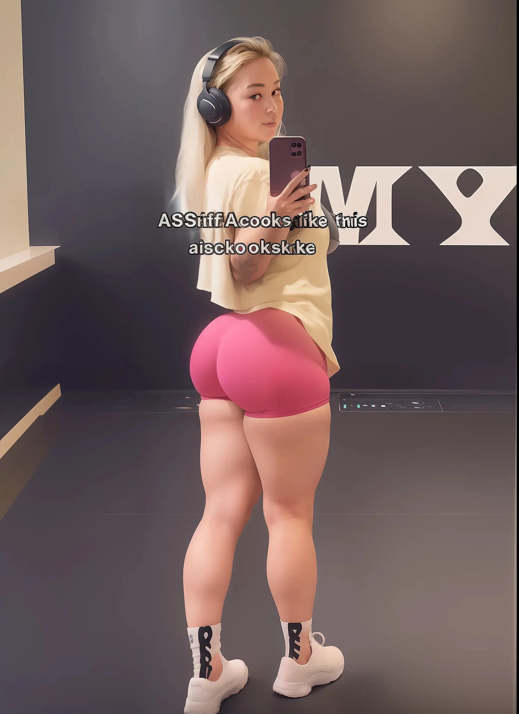 Selfies Booty Shorts - Car And A Woman In Pink Shorts And Headphones Taking A Selfie Seaart A