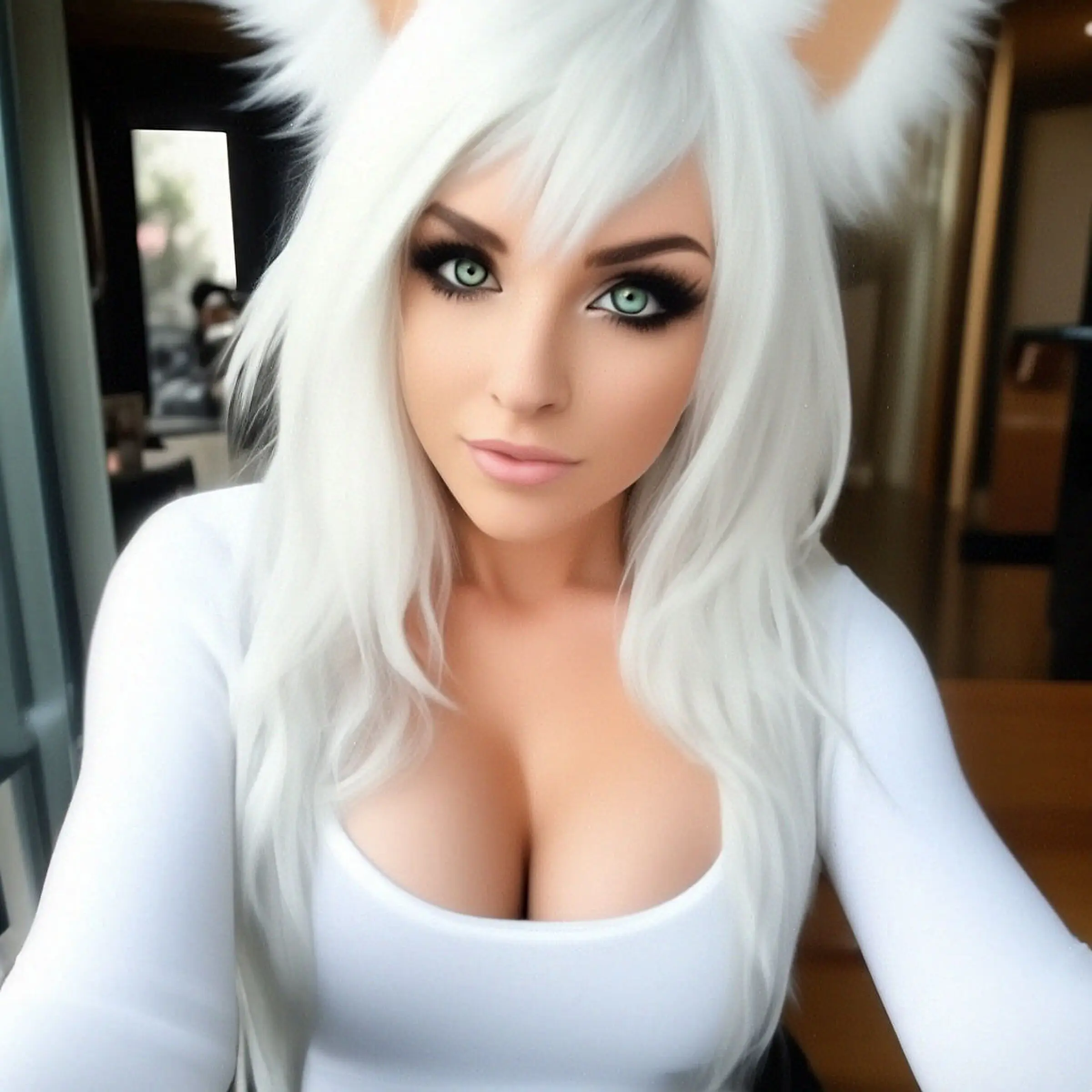 Selfies Booty Shorts - Car And Cinematic Masterpiece Selfie Girl With Wolf Ears Curvy Curvaceou