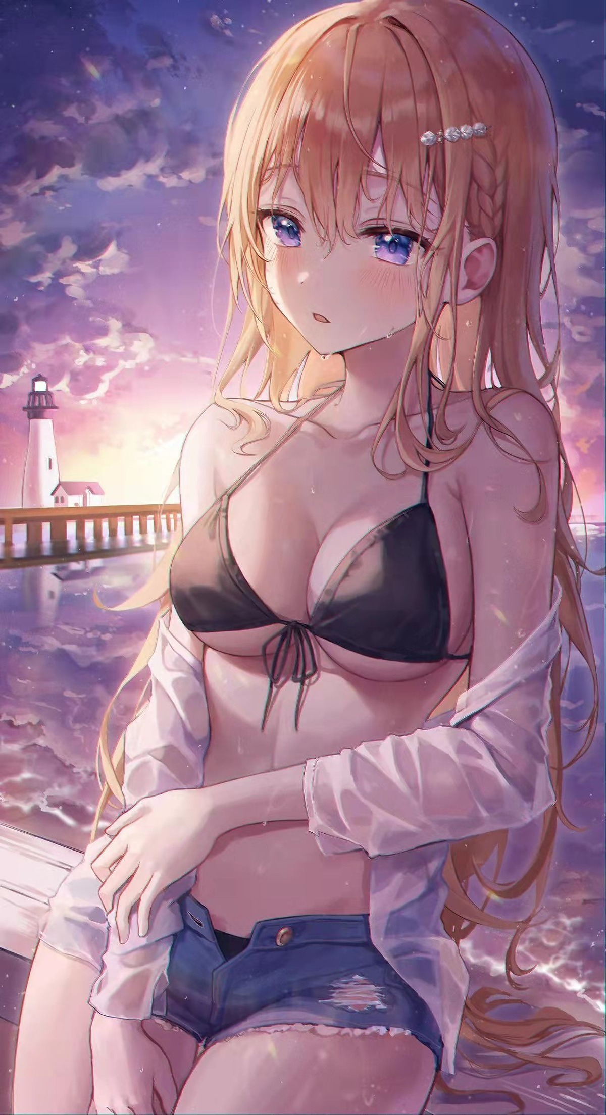 Photos - Cleavage, Blonde, Blue Hair, Long Hair, Aibek, Dusk, Sea, Wet, O