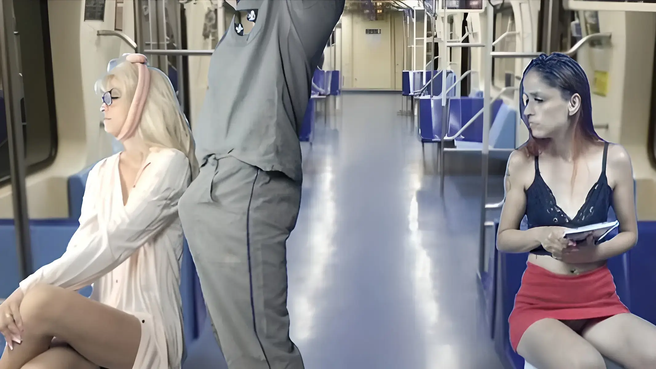 Flashing Pussy In Train - Creep Strokes His Shaft While Touching Women On The Train In Bro