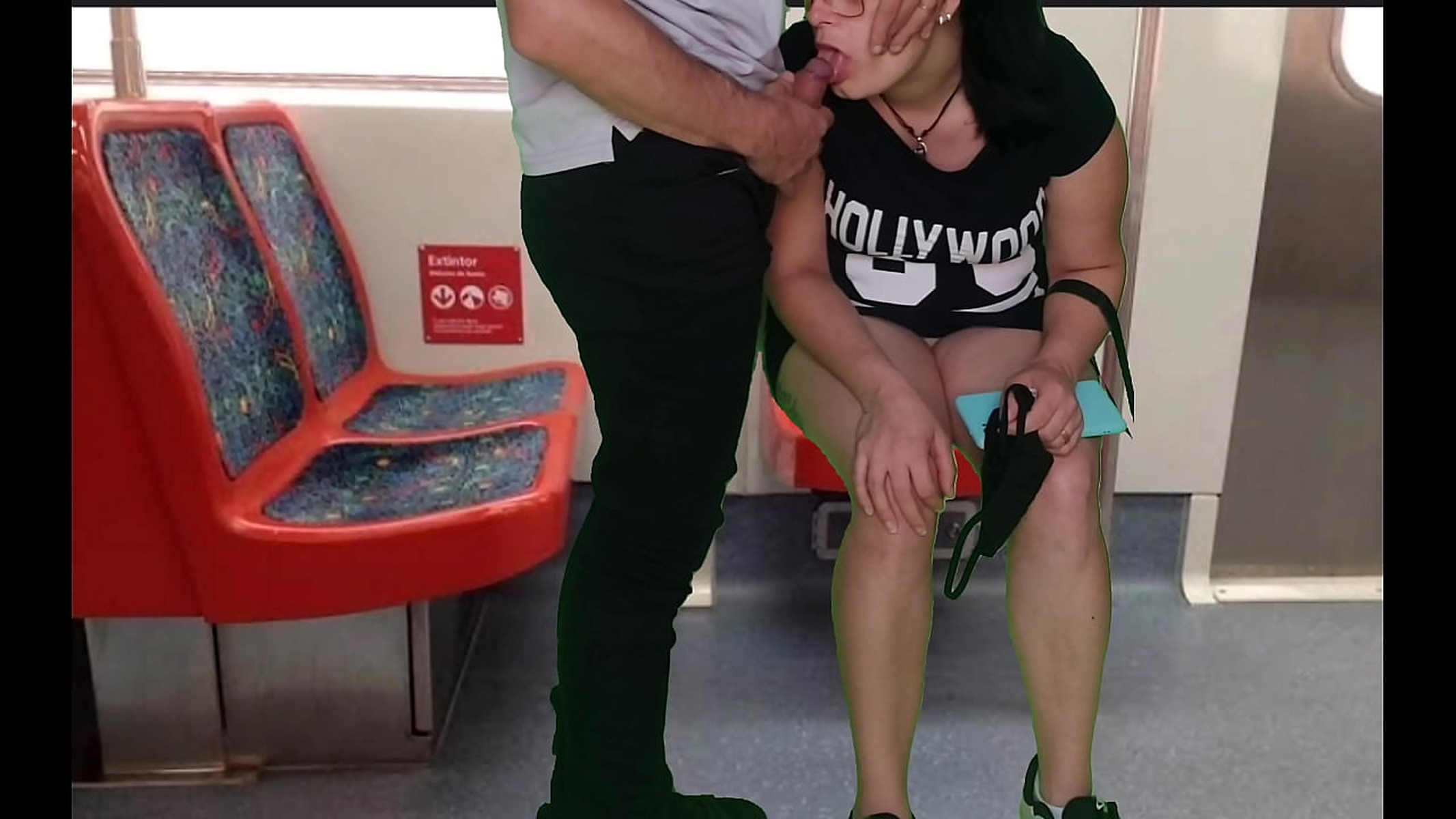Flashing Pussy In Train - The Girl In The Dress Without Panties On The Train Gave A Handjob