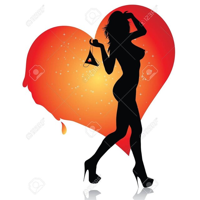 Photos - Sexy Female Silhouette With Her Lingerie And Melting Heart 로열티 무