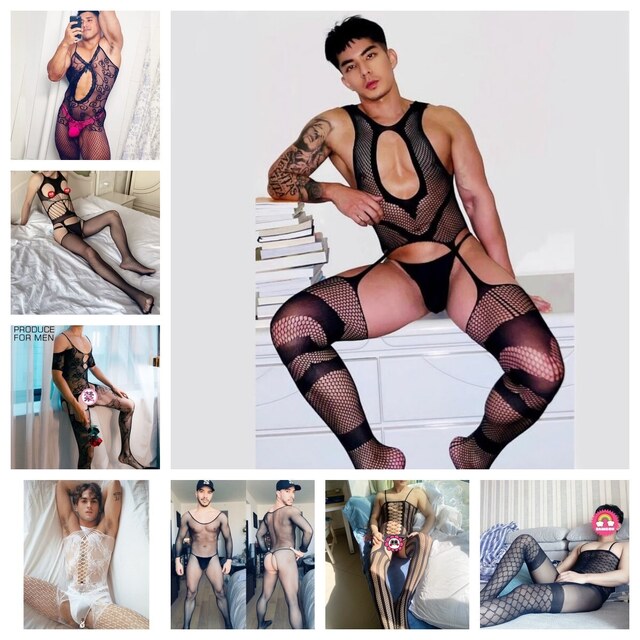 Selfies Lingerie - Sexy Men Black Mesh Lingerie Vest Corset Suspenders Stockings Bo (1)