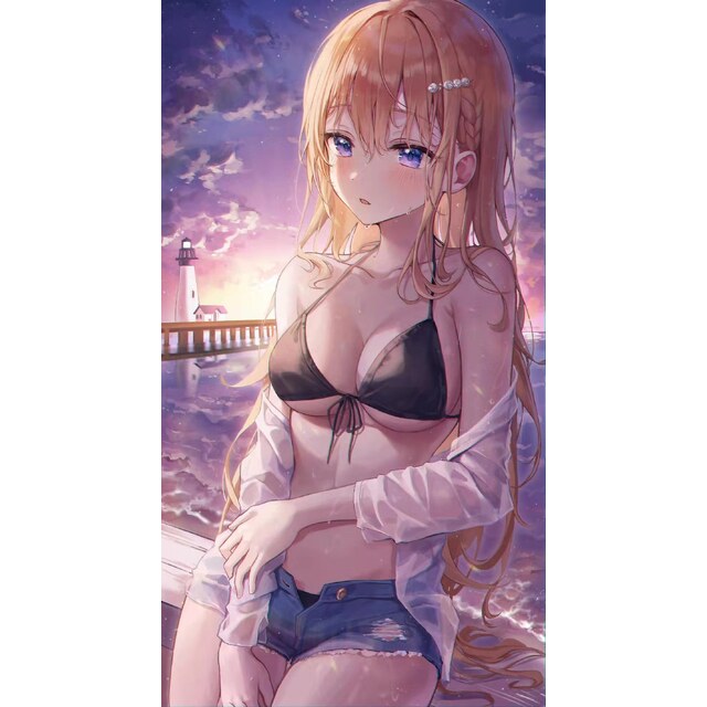 Photos - Cleavage, Blonde, Blue Hair, Long Hair, Aibek, Dusk, Sea, Wet, O