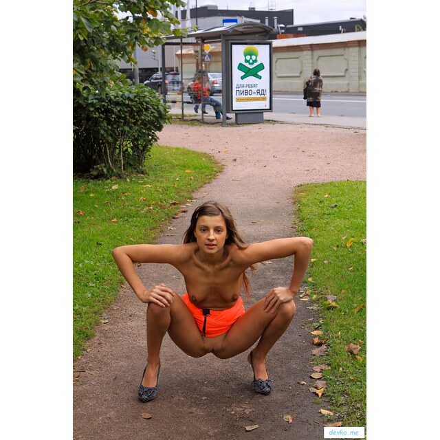 Flashing Pussy In Train - Marina's Erotica With Small Tits On A Walk Sex And Porn